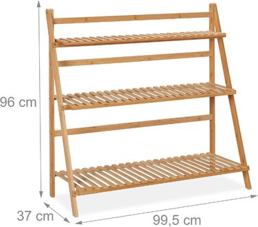 Relaxdays Blumenregal Bambus, 3 Ebenen, 96x99,5x37 cm, klappbare Blumentreppe, Natur