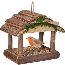 Relaxdays Vogelfutterhaus, Holz, HBT: 19x22x16,5 cm, Garten, Vogelfutterspender, Natur
