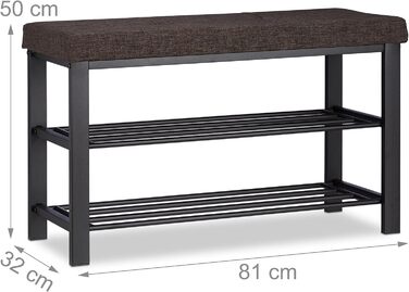 Relaxdays Schuhbank, Sitzpolster, offen, 2 Ebenen, Metall, HBT: 50x81x32cm, braun