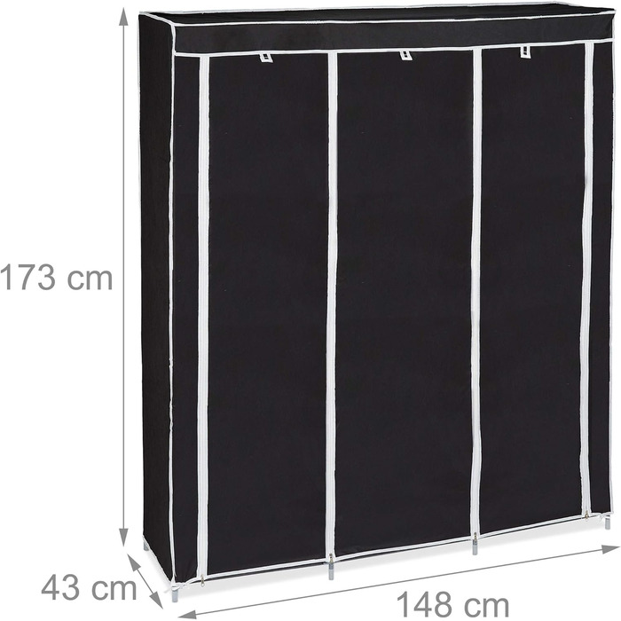 Relaxdays Stoffkleiderschrank, 9 Fächer, 2 Kleiderstangen, HBT: 173 x 148 x 43 cm, Camping, Keller, Faltschrank,  Stoff (Schwarz)