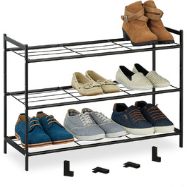 Relaxdays Metall Schuhregal, 3 Ebenen, erweiterbar, Flur Schuhgestell HBT 50 x 70 x 26 cm, 9 Paar Schuhe, offen, (Schwarz)