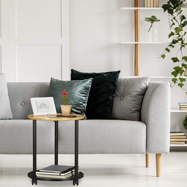 Relaxdays runder Beistelltisch, fahrbar, modernes Design, Bambus, HxD: 59x60 cm, schwarz/natur