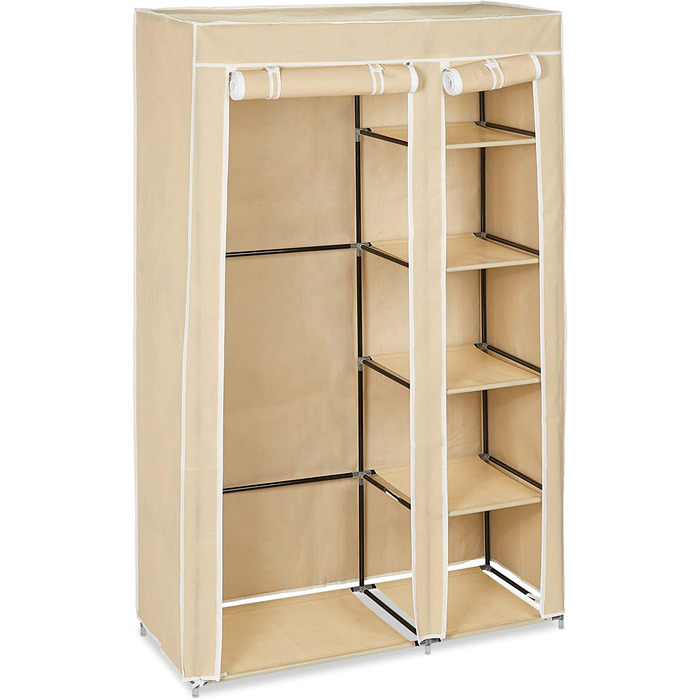 Relaxdays Stoffschrank, mit Kleiderstange & 5 Fächern, HBT: 174 x 107 x 42,5 cm, stabiler Faltschrank mit Bezug, (Beige, Single)