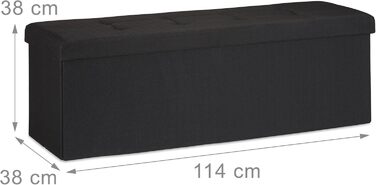 Relaxdays Faltbare Sitzbank XXL, Sitzcube mit Stauraum, Leinen, 38x114x38 cm, Schwarz
