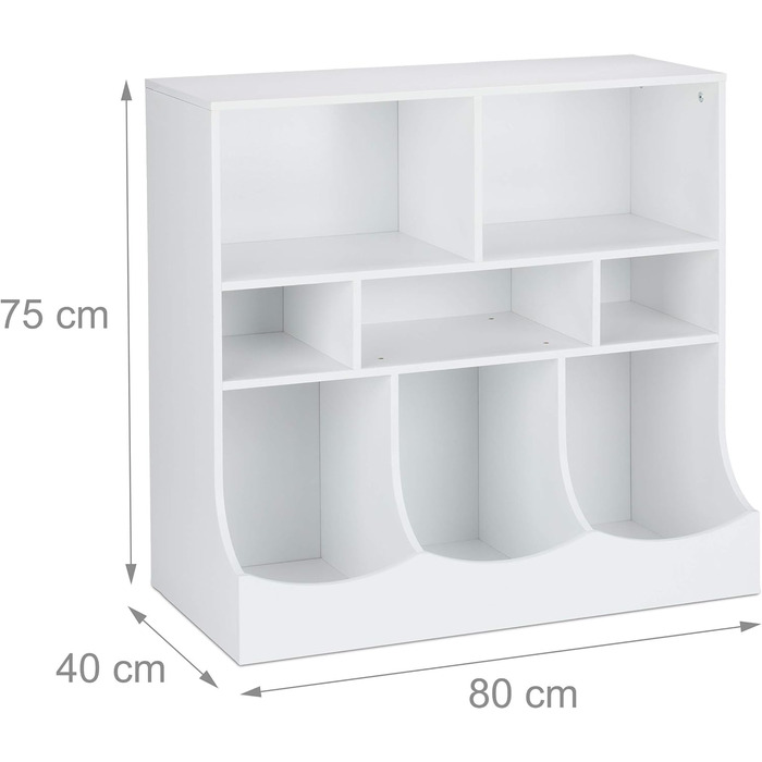 Relaxdays Kinderregal für Spielsachen & Bücher, HBT: 75 x 80 x 40 cm, 8 Fächer, Mädchen & Jungen, Spielzeugregal, weiß, MDF Platten, Stoff, 1 Stück