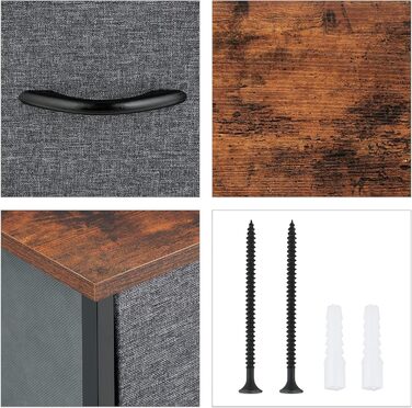 Relaxdays Kommode Industrial, 78,5x100x30 cm, 8 Schubladen, Stoff/Metall, Holzoptik, Sideboard, grau/braun
