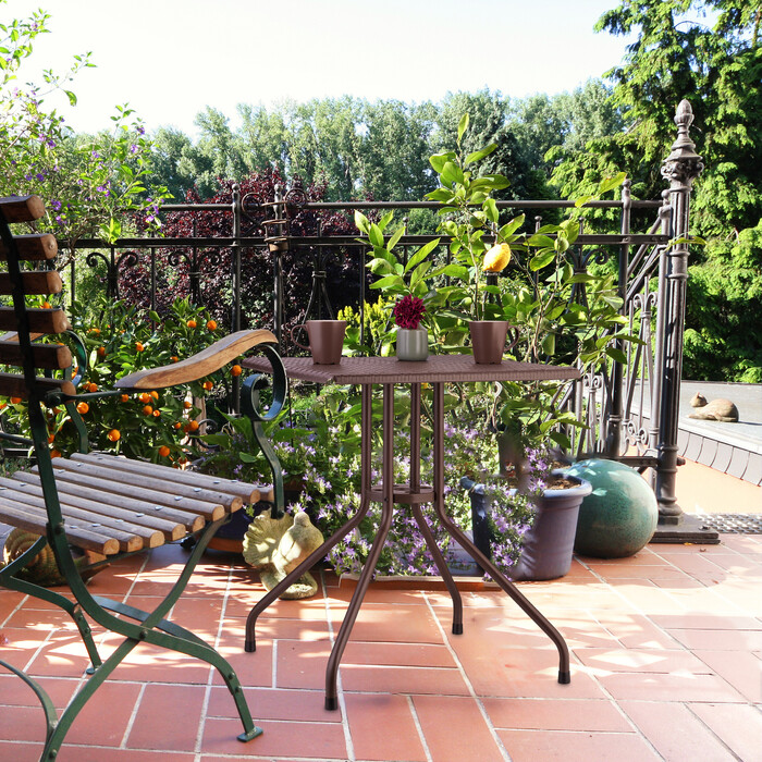 Relaxdays Gartentisch in brauner Rattan-Optik