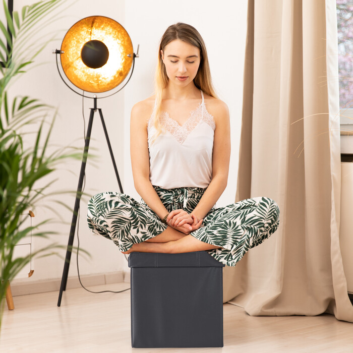 Relaxdays Kunstleder Sitzhocker mit Stauraum