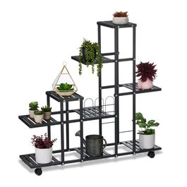 Relaxdays Schwarzer Blumenständer mit Rollen