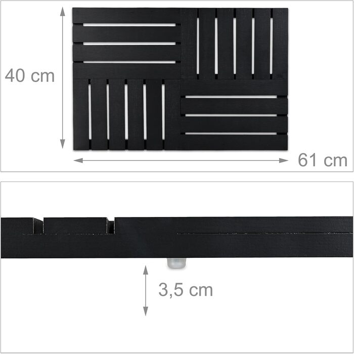 Relaxdays Bambus Badematte, 61x40 cm, rutschfest, für Bad, Dusche, Sauna, Indoor & Outdoor, schwarz