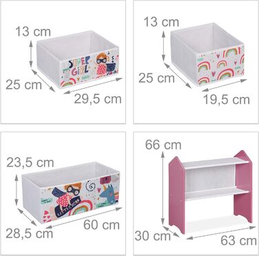 Relaxdays Kinderregal mit 6 Aufbewahrungsboxen, HxBxT: 66 x 63 x 30 cm, Mädchen, Spielzeugregal fürs Kinderzimmer, bunt