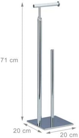 Relaxdays Toilettenpapierhalter stehend PAGNONI, Rollenhalter Toilettenpapier, 4 Ersatzrollen, HBT 71x20x20 cm, silber