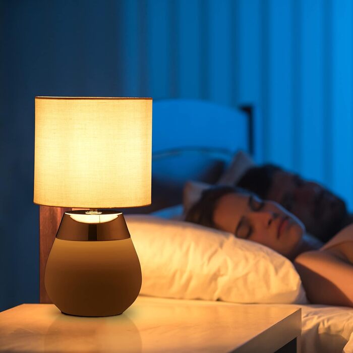 Relaxdays Nachttischlampe Touch dimmbar, moderne Touch Lampe, 3 Stufen, E14, Tischlampe, HxD: 32,5 x 18 cm, grau- (Silber)