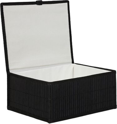 Relaxdays Aufbewahrungskorb 3er Set, Deckel & Stoffeinsatz, Bambuskorb, dekorative Aufbewahrungsbox, 3 Größen, schwarz