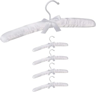 Relaxdays Kleiderbügel Satin,  weich gepolstert, 360° drehbarer Haken, dekorative Schleife, 38 cm breit, (5er Pack, Weiß)