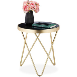Relaxdays runder Beistelltisch, Metall & Glas, Retro-Design, 46x42 cm, schwarz-gold