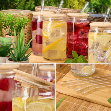 Relaxdays Trinkgläser mit Bambusdeckel 4er Set