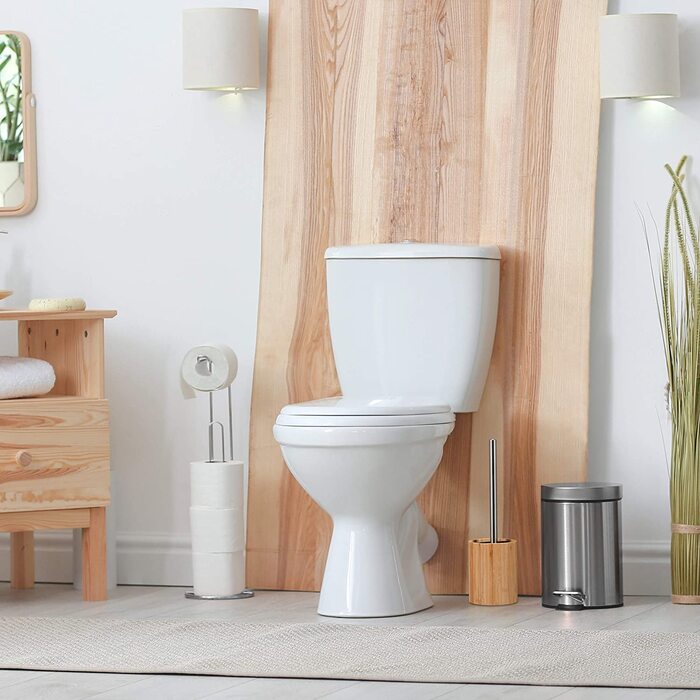 Relaxdays Silikon Toilettenbürste, antibakteriell, Klobürste mit Wechselbürstenkopf, Bambus Bürstenhalter, natur/silber, 1 St