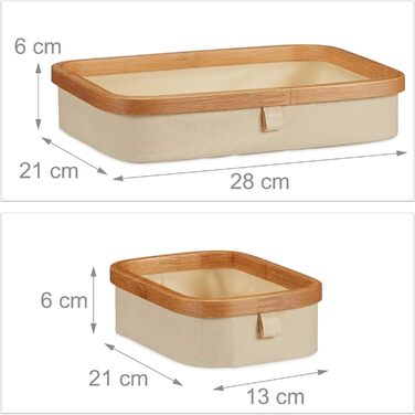 Relaxdays, Natur Mini Kommode Bambus, 3 Fächer, kleines Badregal, Stoff, Kosmetikorganizer Landhaus, HBT 19 x 34 x 23 cm, Standard