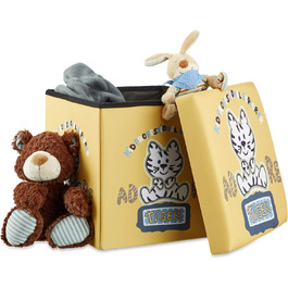 Relaxdays Sitzhocker für Kinder, faltbar, mit Stauraum, Aufbewahrungsbox mit Deckel, HxBxT 38 x 38 x 38 cm, (Tiger)