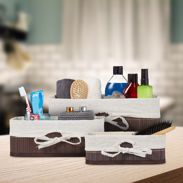 Relaxdays Aufbewahrungskorb 3er Set Bambus