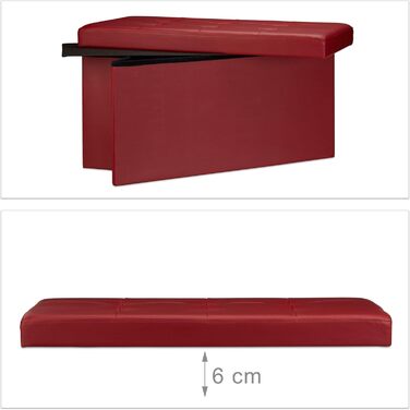 Relaxdays Faltbare Sitzbank, 2-Sitzer mit Stauraum, Kunstleder, 300 kg belastbar, Dunkelrot