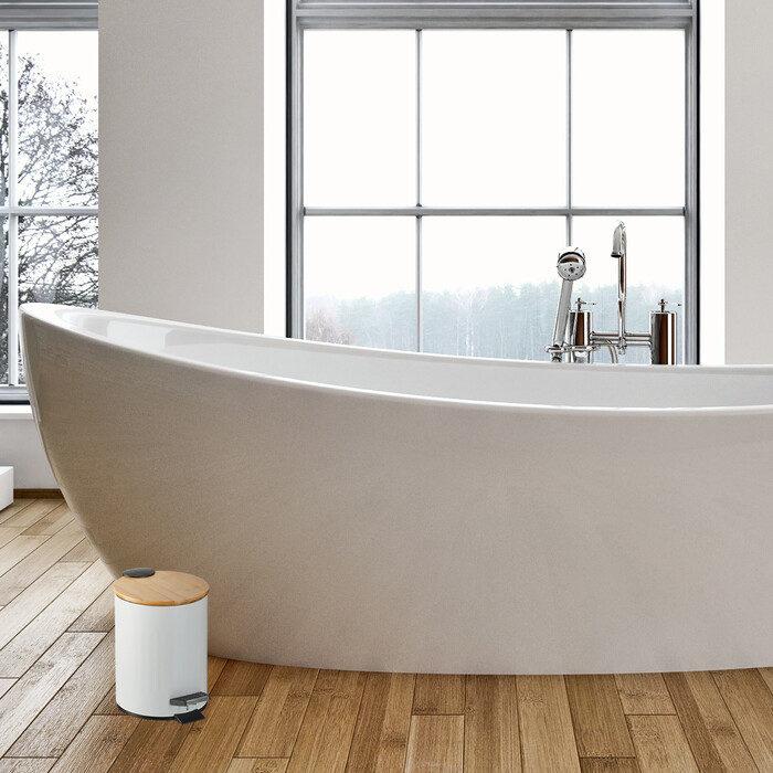 Relaxdays Bad Mülleimer 3 l mit Bambusdeckel