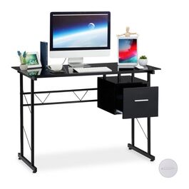 Relaxdays Schreibtisch Glas mit Schublade