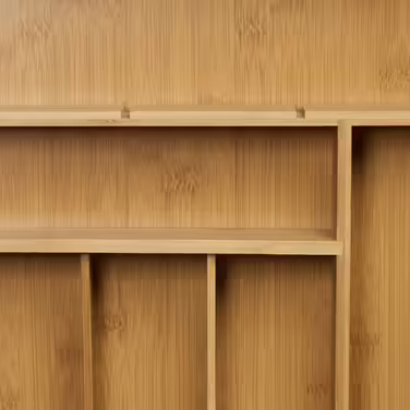 Relaxdays Bambus Schubladeneinsatz 2er Set 6,5x30,5x46cm Küchenorganizer mit Trennwänden, Besteckkasten, natur