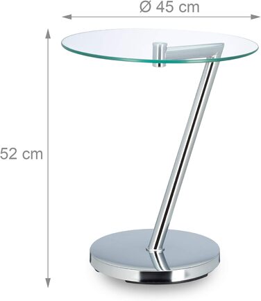 Relaxdays Glas u. Chrom, runder Beistelltisch f. Kaffee Tee, Ablage f. Garten HxBxT: 52 x 45 x 45 cm, silber Kaffeetisch Edge, Metall, 45 x 45 x 52 cm Single