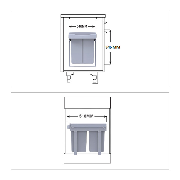 Relaxdays Einbaumülleimer Grau Deluxe 4x8L