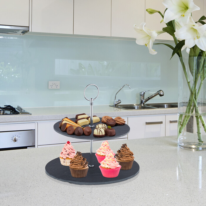Relaxdays Schiefer Etagere 2 Etagen