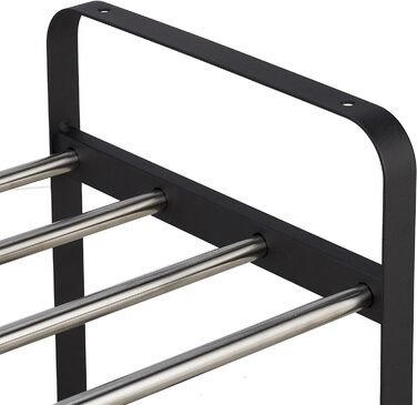 Relaxdays Schuhregal, Metall, 2 Ebenen, stapelbar, HBT 38 x 73,5 x 28 cm, bis zu 6 Paar Schuhe, offen, schwarz/silber