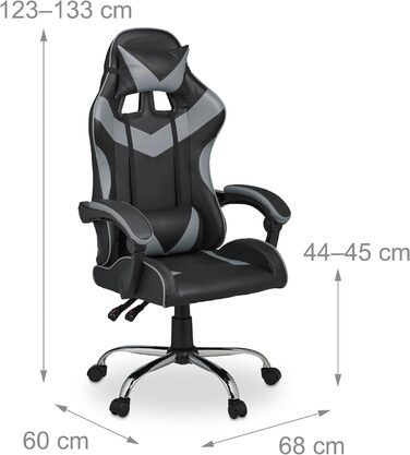 Relaxdays Gaming Stuhl, Racing Look, drehbar, höhenverstellbar, Kopf-& Lendenkissen, HxBxT: 133x68x60 cm, (Schwarz-grau)