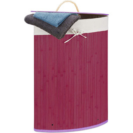 Relaxdays Eckwäschekorb, faltbar, 60 l, platzsparend, Baumwolle, HBT 65x49,5x37 cm, Violett, Bambus-Deckel