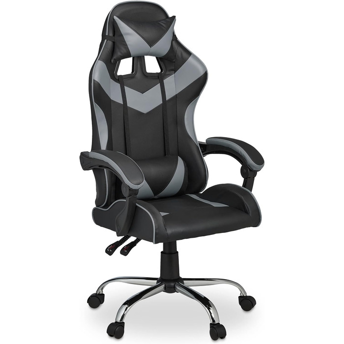 Relaxdays Gaming Stuhl, Racing Look, drehbar, höhenverstellbar, Kopf-& Lendenkissen, HxBxT: 133x68x60 cm, (Schwarz-grau)