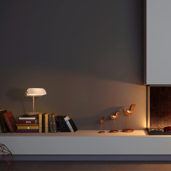 Relaxdays Bankerlampe, neigbarer Glasschirm, Metallsockel, E14, Schreibtischlampe Retro, Bibliothekslampe, weiß/messing, 33 x 26 x 20 cm