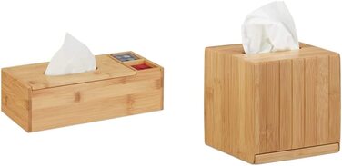 Relaxdays Tuchspender mit Deckel, für Bad & Büro, mit 2 Fächern, modern, Bambus Organizer, HBT 9 x 30,5 x 14,5 cm, Natur, 1 Stück (Bundle mit Kosmetiktücherbox)