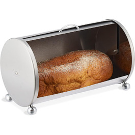 Relaxdays Brotkasten Edelstahl, runde Brotaufbewahrungsbox, 21x36,5x20 cm, Silber