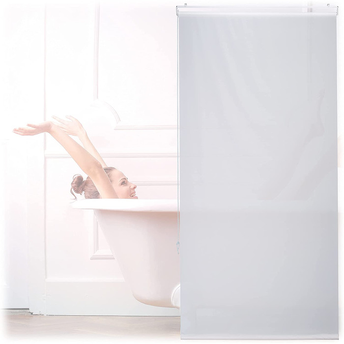 Relaxdays Duschrollo,  Seilzugrollo für Dusche & Badewanne, Decke & Fenster, Badrollo wasserabweisend, weiß, PVC, Aluminium, Kunststoff (80x240 cm)