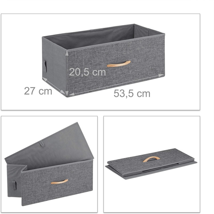 Relaxdays Roll-Schubladenschrank, 6 Stoffschubladen, Holzoptik, 74,5x58x30 cm, grau (Design A)