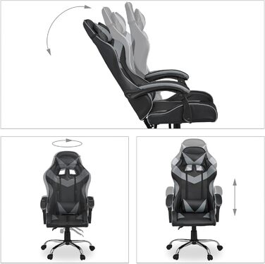 Relaxdays Gaming Stuhl, Racing Look, drehbar, höhenverstellbar, Kopf-& Lendenkissen, HxBxT: 133x68x60 cm, (Schwarz-grau)
