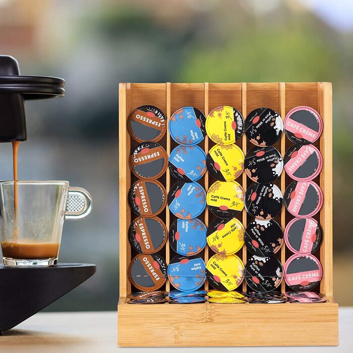 Relaxdays Kapselhalter für Cafissimo Kaffeekapseln, edler Kapselspender, Bambus & Acryl, HxBxT: 29 x