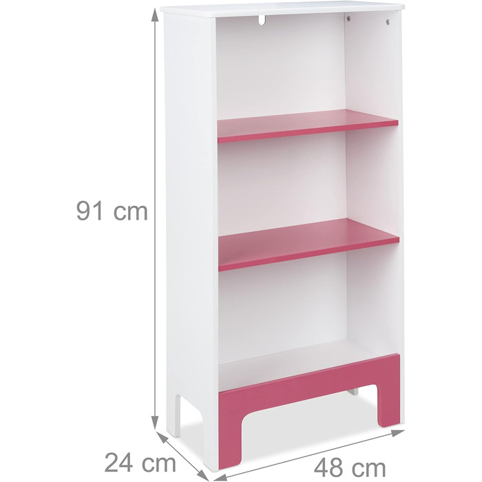 Relaxdays Kinderregal, 3 Fächer, HxBxT: 91x48x24 cm, für Bücher & Spielsachen, Spielzeugregal Kinderzimmer, weiß/rosa