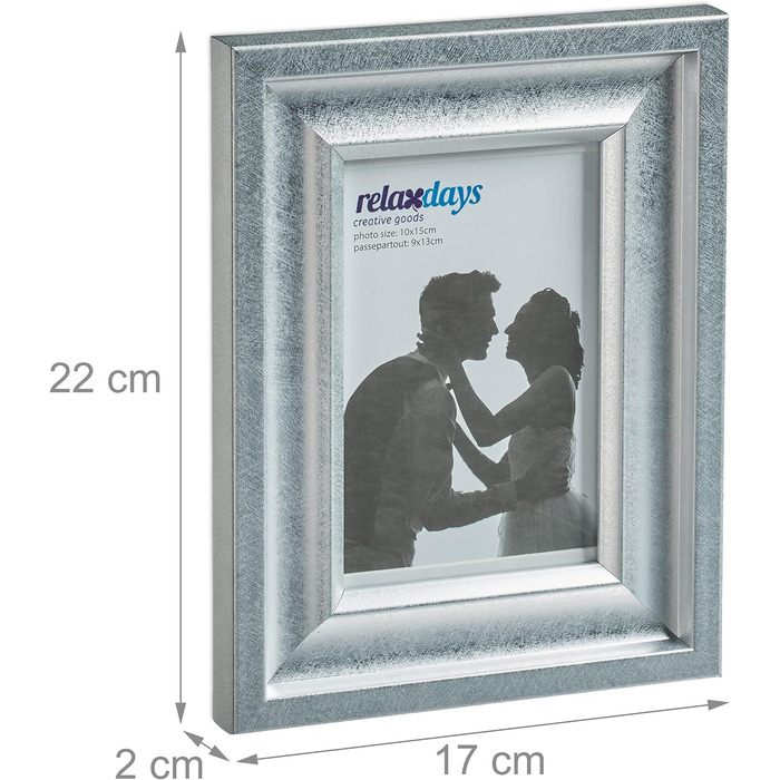 Relaxdays Bilderrahmen 2er Set, 10x15 cm, Hoch- & Querformat, silber
