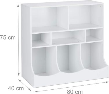 Relaxdays Kinderregal für Spielsachen & Bücher, HBT: 75 x 80 x 40 cm, 8 Fächer, Mädchen & Jungen, Spielzeugregal, weiß, MDF Platten, Stoff, 1 Stück