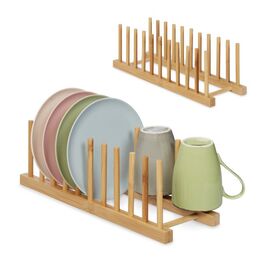 Relaxdays 2er Set Tellerständer Bambus