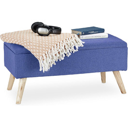 Relaxdays Sitzbank mit Stauraum, gepolstert, Holzbeine, Stoffbezug, 39,5x79,5x39,5 cm, Polyester, Blau