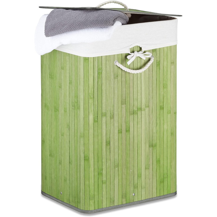 Wäschekorb Bambus, mit Deckel, XL, 83 L, faltbar, HxBxT: 65,5x43,5x33,5 cm, blau (Grün, Creme)