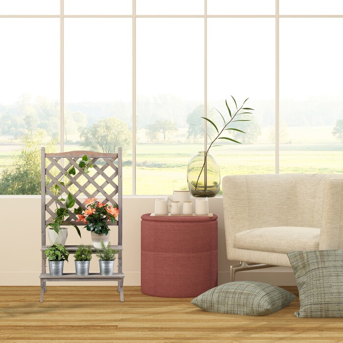 Relaxdays Blumentreppe mit Rankgitter grau